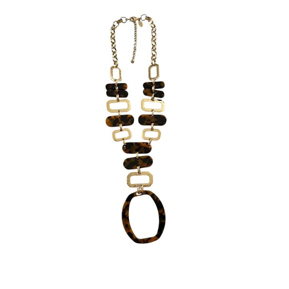 Chicos Tortoise Shell & Hammered Goldtone Adjustable Statement Necklace … - Picture 10 of 12